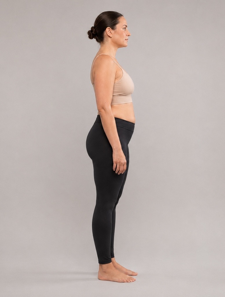 Calza común — perfil, misma modelo y pose